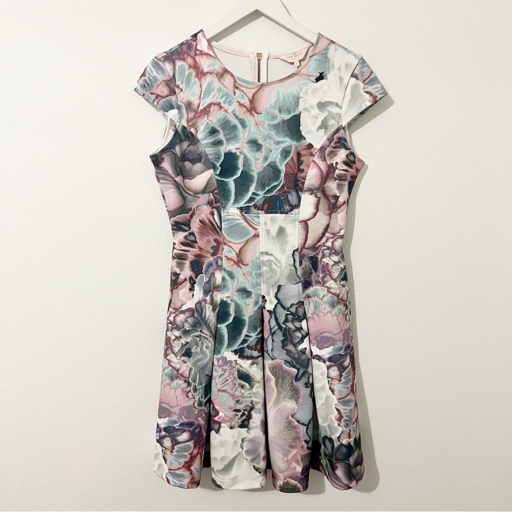 Ted Baker Illuminated Bloom Skater Dress Purple Floral Size Ted 3 US 8